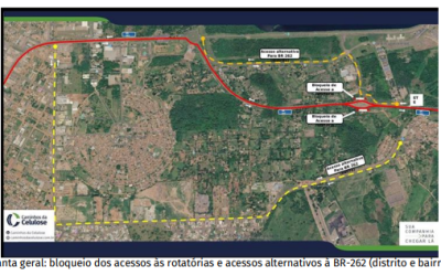 Acessos da rotatória da BR-262 serão fechados para obras do novo Posto Fiscal