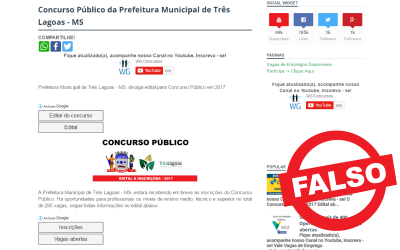 Anuncio de que Prefeitura de Três Lagoas abriria concurso público para 2017 é falso