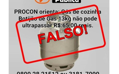 Publicação a respeito do preço máximo do gás de cozinha é falsa