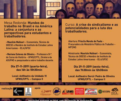 Eventos em Três Lagoas debatem, nesta semana, perspectivas do trabalho no Brasil e na América Latina e crise sindical