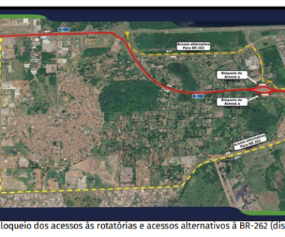 Acessos da rotatória da BR-262 serão fechados para obras do novo Posto Fiscal