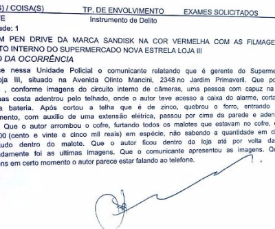 Pen drive entregue para identificar autores de furto em supermercado mostram apenas carrinhos de compras 