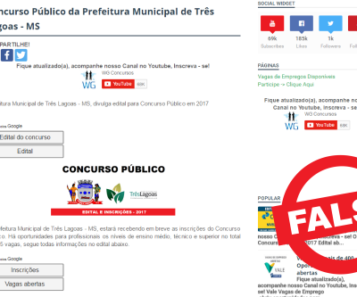 Anuncio de que Prefeitura de Três Lagoas abriria concurso público para 2017 é falso