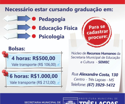 SEMEC abre vagas de estágio para atuar na Rede Municipal de Ensino