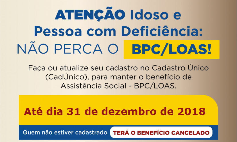 Beneficiários do BPC devem atualizar urgentemente cadastro nas unidades CRAS