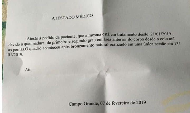 ALERTA: Após bronzeamento em clínica, campo-grandense sofre queimaduras por todo corpo ALERTA: Após bronzeamento em clínica, campo-grandense sofre queimaduras por todo corpo