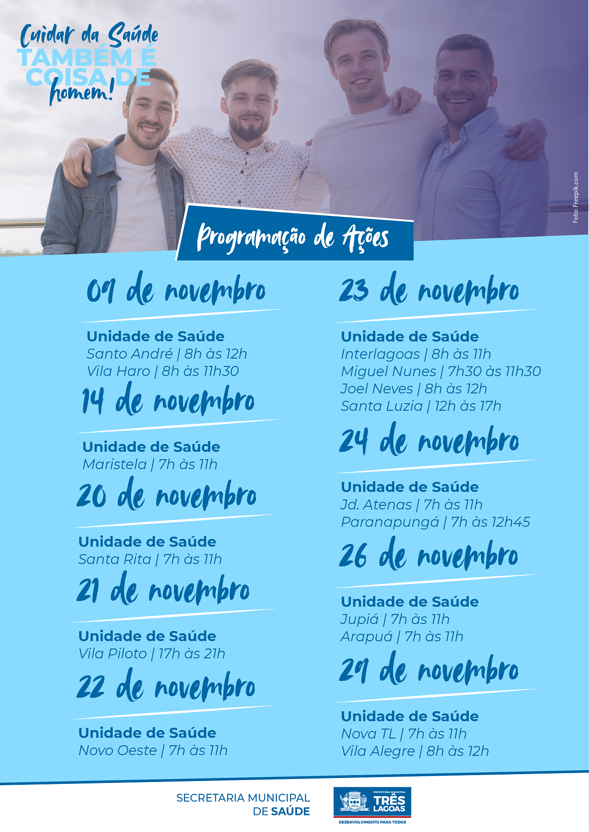 NOVEMBRO AZUL: Homens estão convidados a cuidar da saúde nas unidades de Arapuá e Jupiá, nesta terça-feira (26)