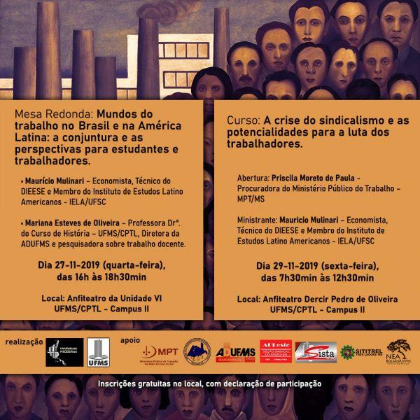 Eventos em Três Lagoas debatem, nesta semana, perspectivas do trabalho no Brasil e na América Latina e crise sindical