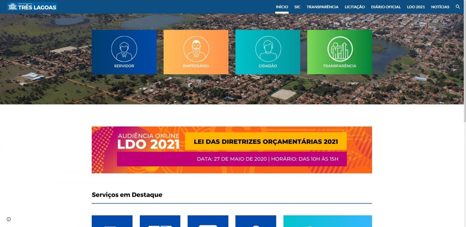 Prefeitura de Três Lagoas disponibiliza página temporária enquanto executa melhorias no Site Oficial