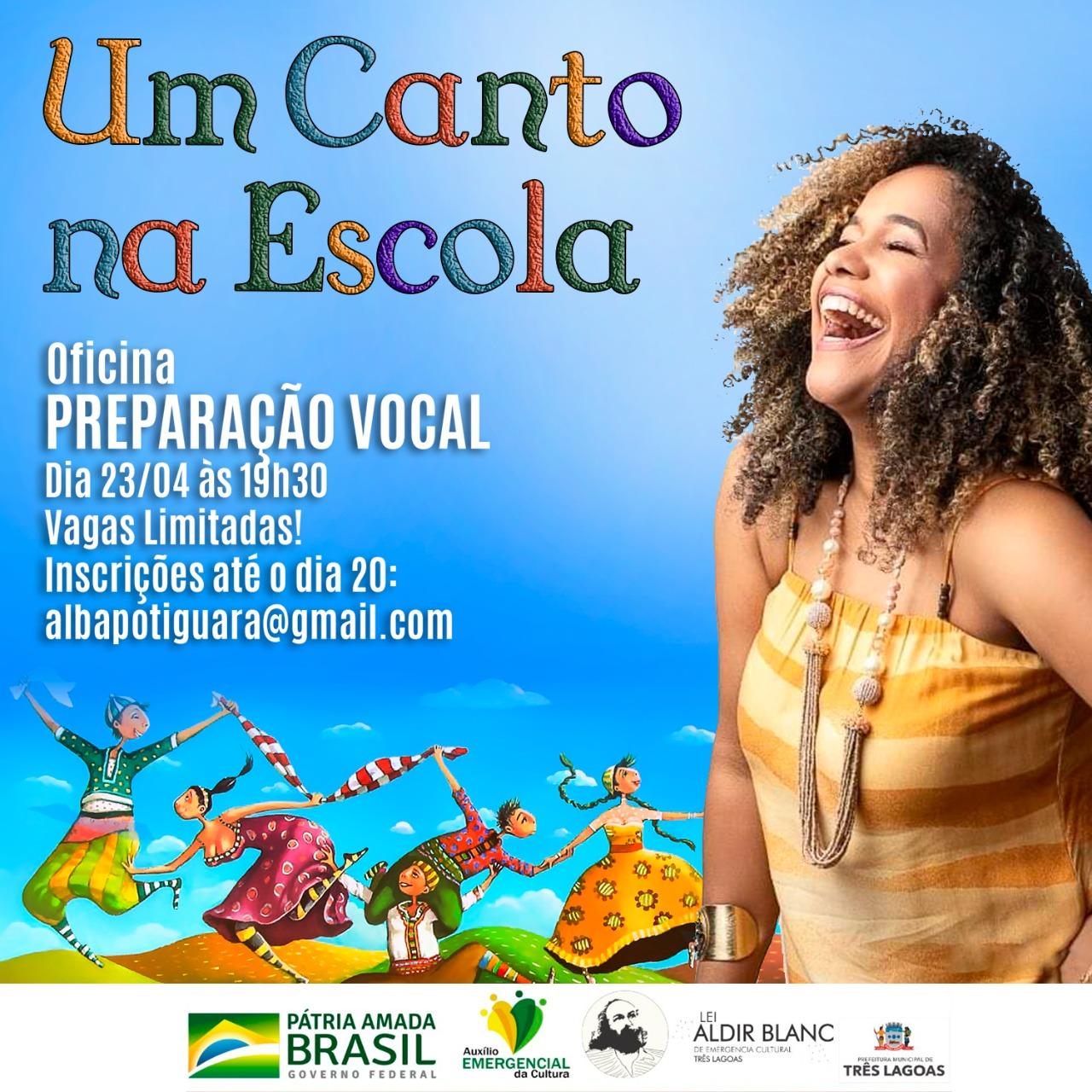 Estão abertas as inscrições para a Oficina de Preparação Vocal “Um Canto na Escola” a professores da REME de Três Lagoas Estão abertas as inscrições para a Oficina de Preparação Vocal “Um Canto na Escola” a professores da REME de Três Lagoas