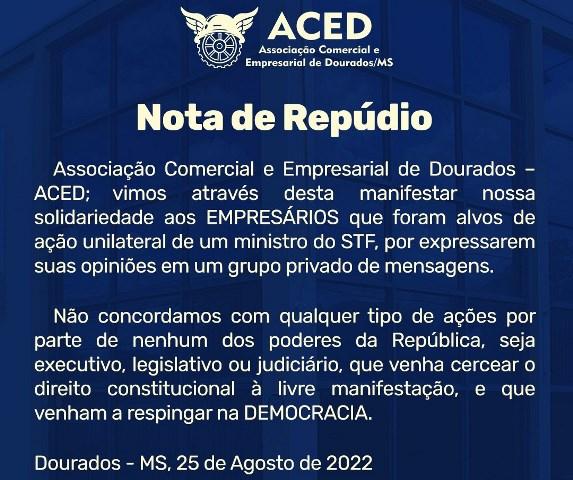 Aced repudia ação de Moraes contra empresários
