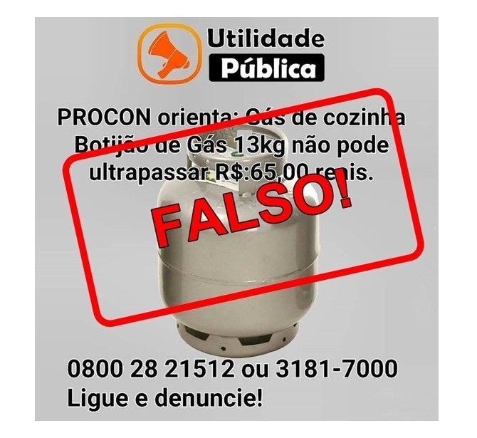 Publicação a respeito do preço máximo do gás de cozinha é falsa