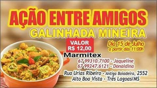Galinhada mineira será realizada para custear tratamento de três-lagoense
